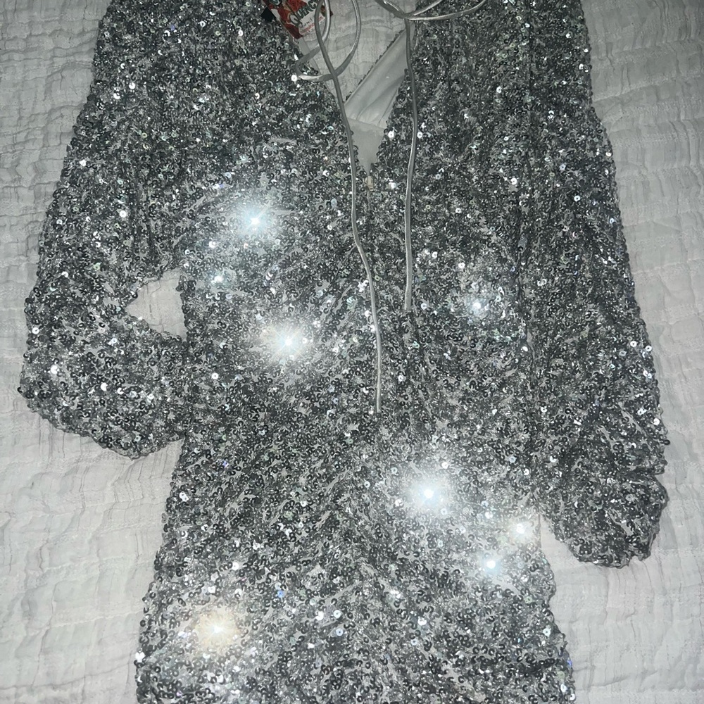 Silver Sequin Mini Dress - Picture 3 of 8